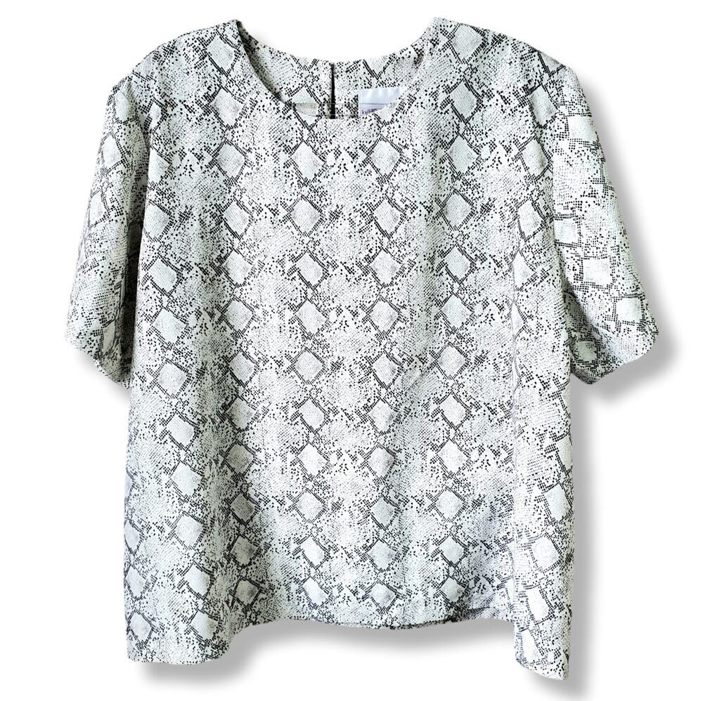 Susan Graver Women Ivory Blouse Top Snake Print 3X Classic Career Neutral USA